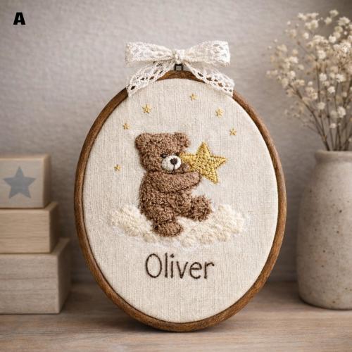 Personalized Baby Name Sign, Custom Teddy Bear Nursery Decor, Baby Name Announcement Sign, Embroidered Nursery Hoop, Baby Shower Gift