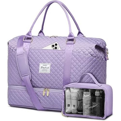 Women Weekender Travel Duffle Bag: Travel Duffel Overnight Bags with Shoe Compartment Large Carry on Tote Bag Toiletry Bag Weekend Yoga Gym Hospital Bags for Labor and Delivery with Wet Pocket Purple