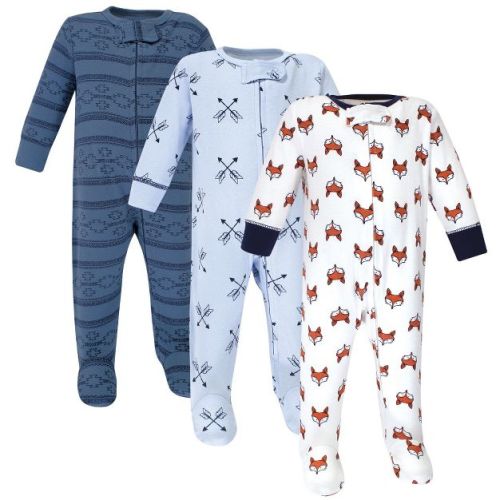Yoga Sprout Baby Boys Cottton Zipper Sleep and Play 3pk, Fox, 6-9 Months