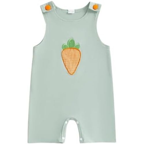 Infant Baby Boy Easter Outfit Carrot Embroidery Sleeveless Solid Romper Jumpsuit One Piece Summer Overalls
