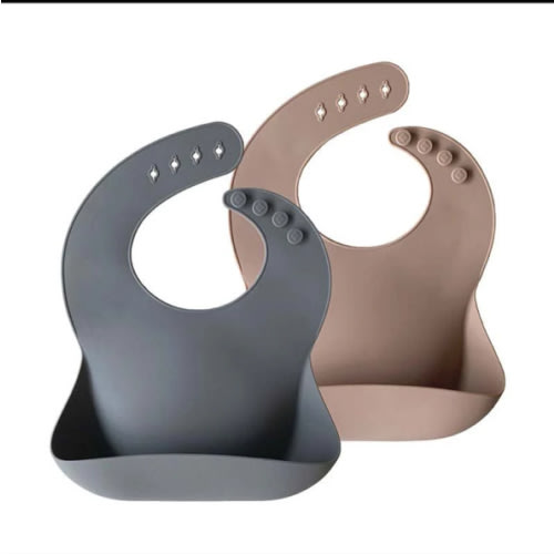 Silicone Baby Bib - 2 Pack (Dark Grey/Warm Taupe)