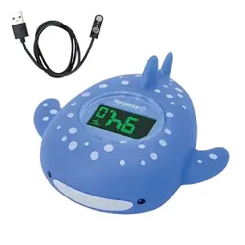 Dreambaby Whale Shark USB Rechargeable Baby Bath Thermometer - Instant Read, Digital Room and Baby Bathtub Water Fun Floating Toy - Newborn Must-Have