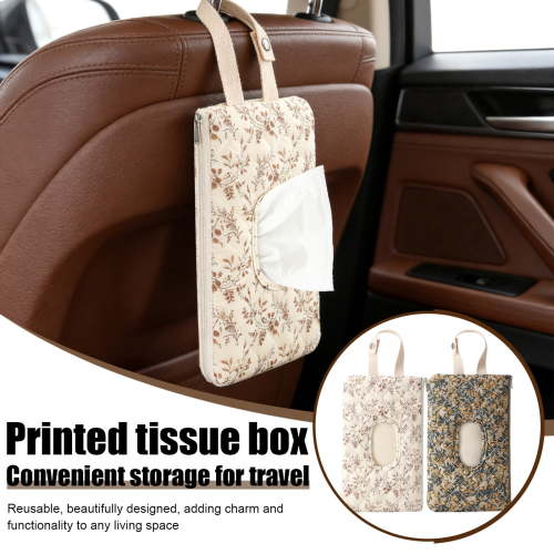 10 Inch Quilted Wipe Holder Floral Pouch Portable Travel Wipes Bag with Hanging Strap for Car and Stroller Organization, White