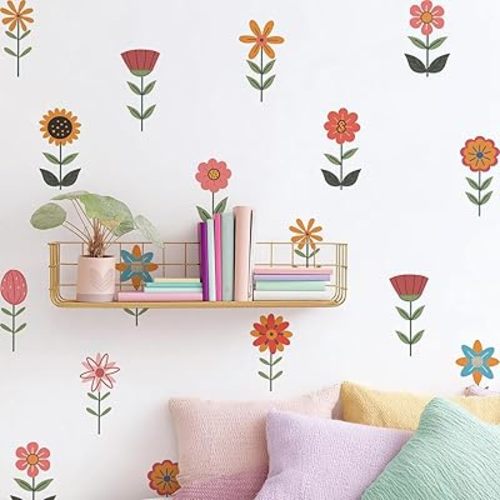 YouRfocus Boho Flower Wall Decals for Nursery & Kids Room – Set of 72 Floral Wall Stickers, Removable Peel and Stick Boho Home Decor, Pastel Wall Art (12 Sheets)