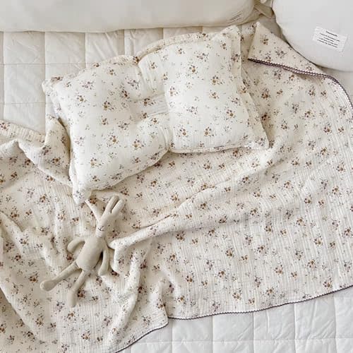 BuLuTu Vintage Floral Muslin Toddler Blanket Crapemyrtle Pattern, 47"x51" | 100% Cotton Large Baby Blankets for Girls Cottage Core Nursery, Reversible, Soft Lightweight, for Swaddling/Crib/Stroller