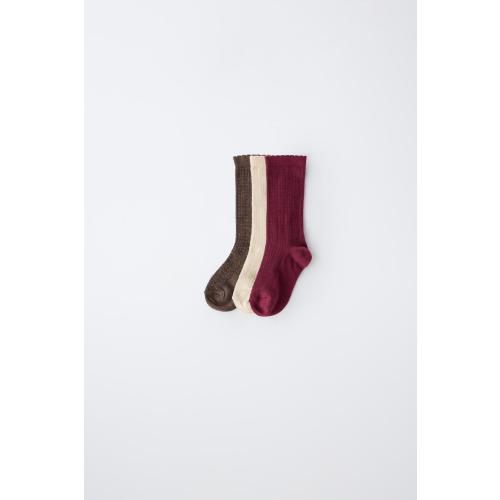3-PACK OF RIBBED MID-LENGTH SOCKS - Maroon | ZARA United States