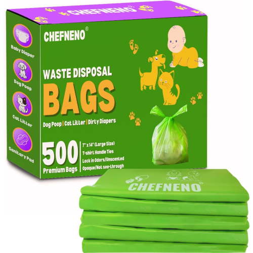 Baby Diaper Bag Disposable Biodegradable Unscented Easy Tie Handles (500 Bags) Made w/EPI Additive Bulk Diaper Sacks Dog Poop Waste Bags Cat Litter Clump & Poop Bags Sanitary Pad Waste Bags (500 ct.)