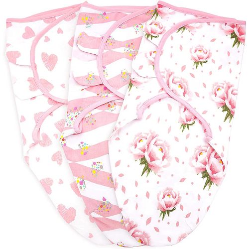 Baby Swaddle Blanket Boy Girl, 3 Pack Small-Medium Size Newborn Swaddles for 0-3 Month, Infant Adjustable Swaddling Sleep Sack, Pink Floral
