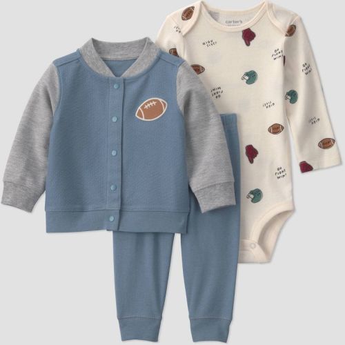 Carter's Just One You® Baby Boys' 3pc Long Sleeve Bodysuit, Pants and Varsity Jacket Set - Blue Football Newborn