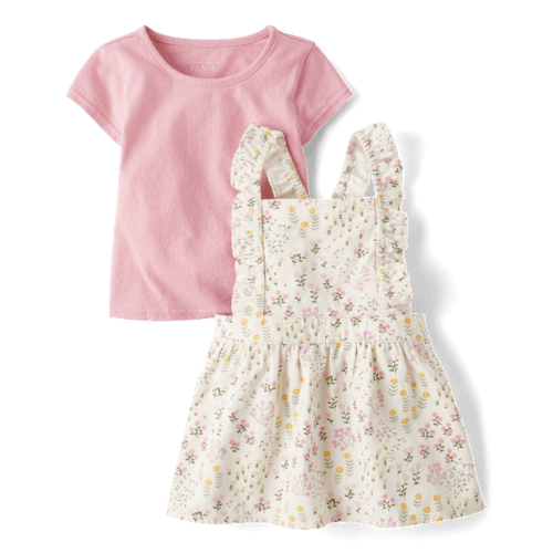 Toddler Girls Floral Skirtall 2-Piece Outfit Set - Pink