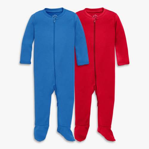 Newborn - Baby organic zip footie 2-pack - Blueberry / cherry
