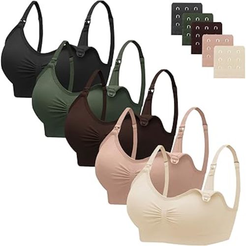 habibee - Lot de 5 soutiens-gorge d'allaitement et de maternité pour femmes, sans coutures avec coussinets amovibles