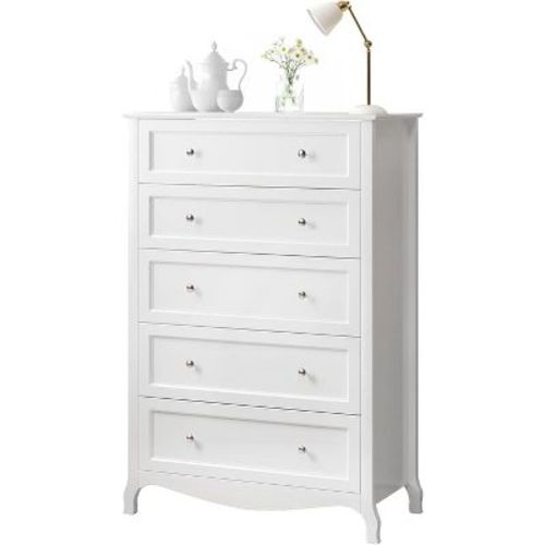VINGLI White Dresser 5 Drawer Chest of Drawers for Bedroom, 44.5" Tall Wood Dresser with Drawers