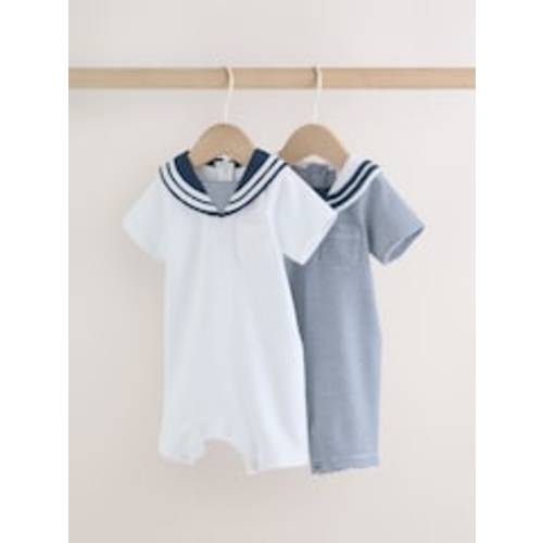 Buy Blue Stripe Sailor Collar Jersey Baby Romper 2 Pack