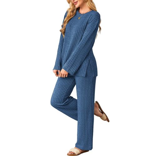 Kikibell Womens Sets 2 Piece Outfits Matching Lounge Set Cozy Knit Pajamas Oversized Loungewear Fall Winter Clothes S-2XL