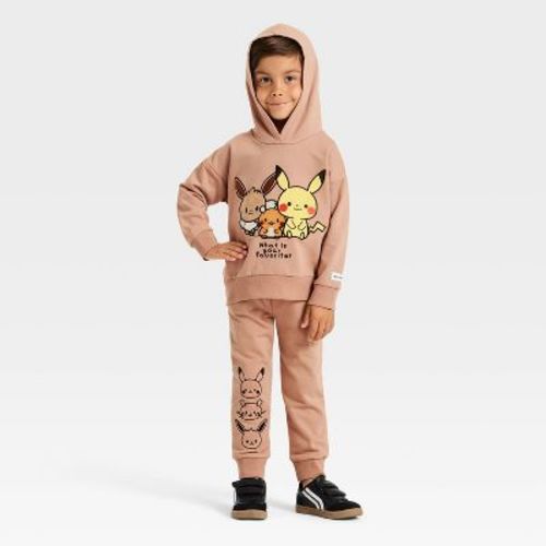 Toddler Boys' 2pk Pokemon Pikachu Fleece Hooded Sweatshirt and Jogger Pants Set - Brown