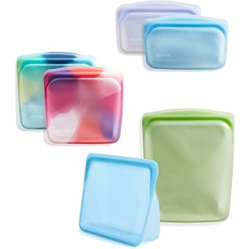 Stasher Premium Silicone Reusable Food Storage Bags, 6-Pack, Tie Dye Multi, Multi-Use Food Storage Bags, Lunch Bag, Travel Containers, BPA Free, Leak-free, Dishwasher-Safe, Eco-friendly