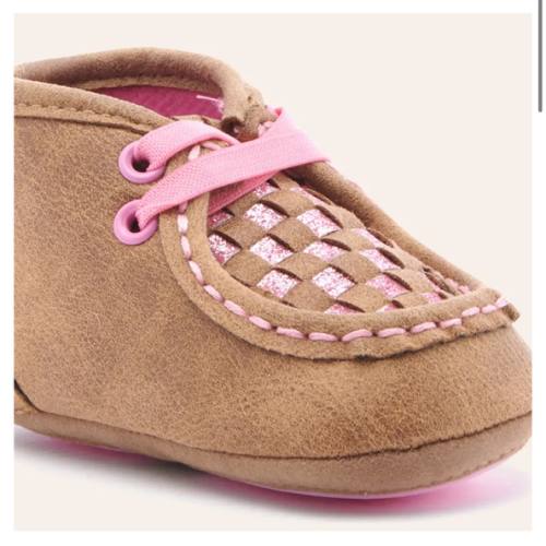Twister Infant Lauren Baby Bucker Brown and Pink Glitter Woven Moc Shoes