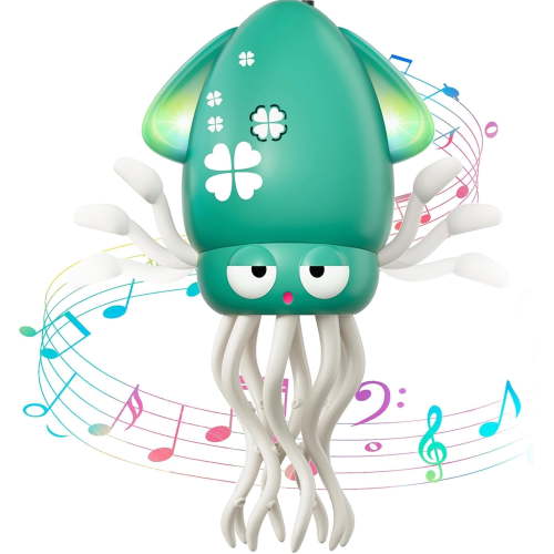 Tummy Time Dancing Octopus Toy Green Electric Crawling with Music and Lights Rechargeable