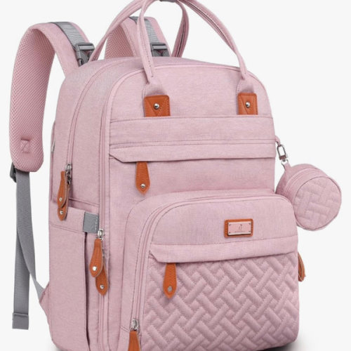 BabbleRoo Diaper Bag Backpack - Baby Essentials Travel Tote - Multi function Water Resistant Diaper Bag, Travel Essentials Baby Bag with Changing Pad, Stroller Straps & Pacifier Case - Unisex, Pink