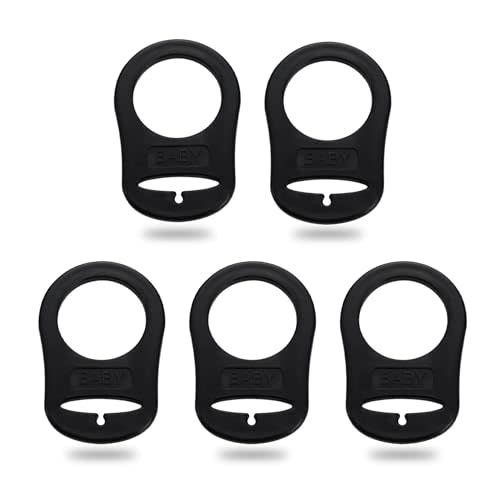 Demearly 5 Pack Clean Pacifier Clip Silicone Adapter Holder Rings for Pacifier (Food Grade, Black)