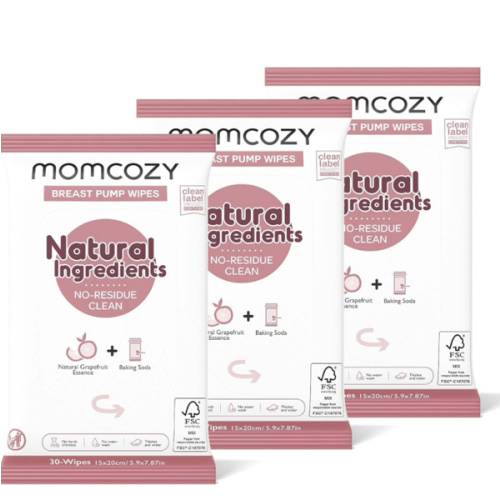 Momcozy Natural Breast Pump Wipes for Pump Parts Cleaning On-the-go, 30 Count (Pack of 3), Flash Clean & Resealable Pump Wipes