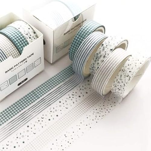 YUBBAEX 5 Rolls Washi Tape Set Creative Basic Skinny Masking Decorative Tapes for Arts, DIY Crafts, Journals, Planners, Scrapbooking, Wrapping (Cyan Dew)