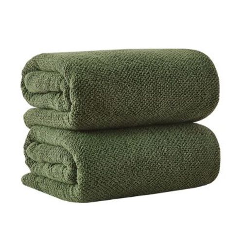 Cotton Quick Dry Loop Textured Bath Towel - Great Bay Home (Forest Green, Bath Sheet - Set of 2)