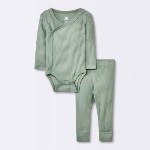 Baby Basic Wide Rib Side Snap Bodysuit & Pants Set - Cloud Island™ Green 12m