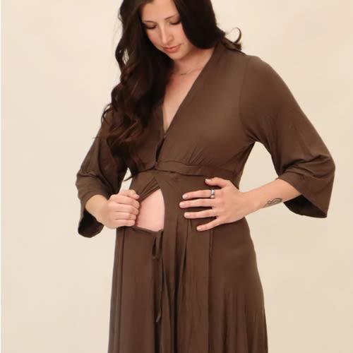 Lila Labor & Postpartum Gown in Mocha