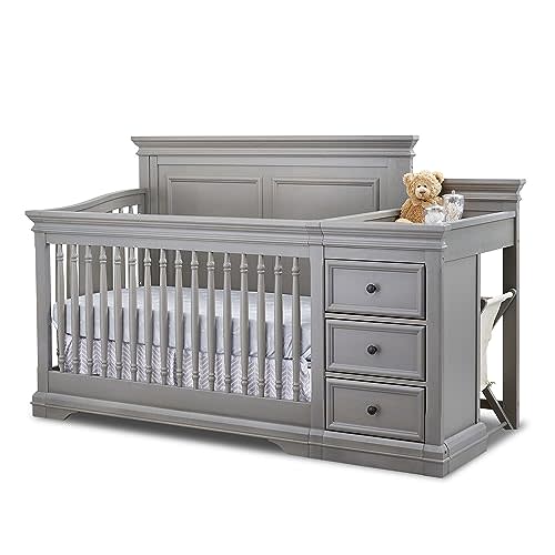 Sorelle Furniture Portofino Crib, Classic 4-in-1 Convertible, Crib Made of Wood, Non-Toxic Finish, Wooden Baby Bed, Toddler Bed, Child’s Daybed and Full-Size Bed, Nursery Furniture-Weathered Gray