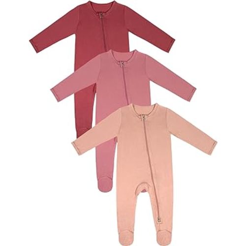 Jimonda Baby Romper Bamboo Rayon Baby Zipper Footies Pajama Sleep &Play Pjs | 2-Way Zipper Pajamas,Long Sleeve,Non-Slip Footies Sleepers for 0-24 Months,3Packs,Super Soft Fabric,Gentle on Skin,All-Season