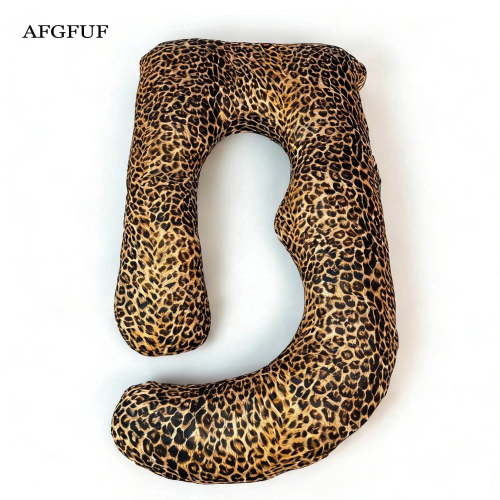 AFGFUF J-Shaped Pregnancy Pillow, 65" x 16" x 8" Full Body Maternity Support Pillow, Leopard Print with Heart Pattern