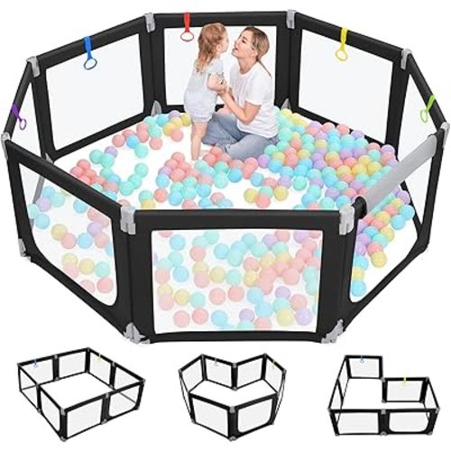 Dripex Foldable Playpen for Babies and Toddlers, 71"×69" Extra Large Baby Playpen, Indoor & Outdoor Safety Gate Collapsible Play Pen, Baby Fence Play Area with Visible Mesh, Black