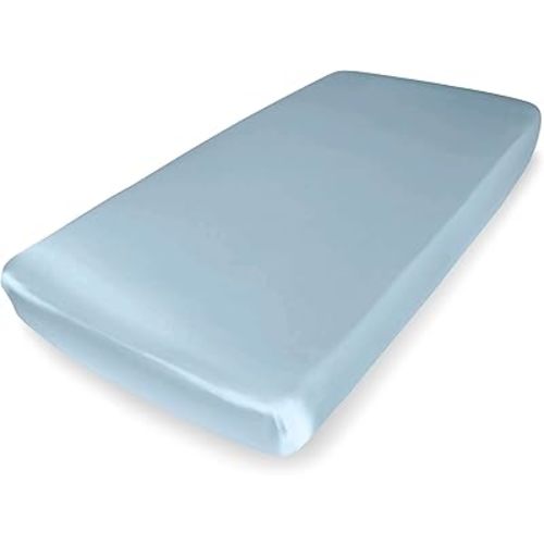 Mulberry Park Fitted Silk Crib Sheet - Grade 6A Pure 19 Momme Toddler Bedding - Gentle on Baby's Delicate Skin, Helps with Bald Spot, Eczema, Dry Skin & Cradle Cap - 28" x 52" / Bedtime Blue