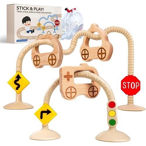 Baby Suction Cup Toys for Highchair - Sensory Silicone Toys for High Chairs, Airplane Travel, Bathtub, Restaurant, Montessori Interactive Teething Fine Motor Skills Toys for Infant and Toddler