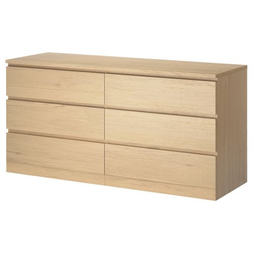 MALM Chest of 6 drawers - white stained oak veneer 160x78 cm