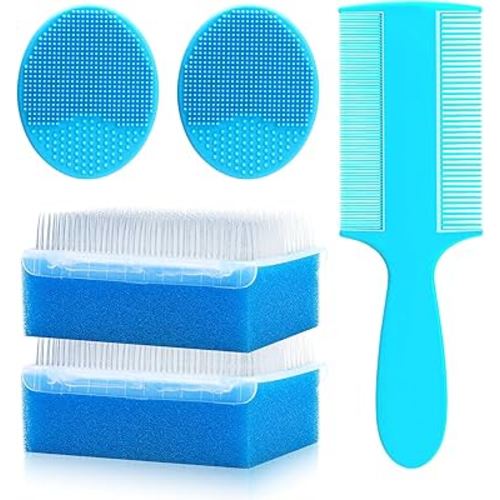 Cradle Cap Brush for Babies, 5Pcs Cradle Cap Treatment Set with Soft Bristle Brushes Silicone Scrubber Long Comb for Newborn Bathing Essentials Baby Brush and Comb Set (Blue)