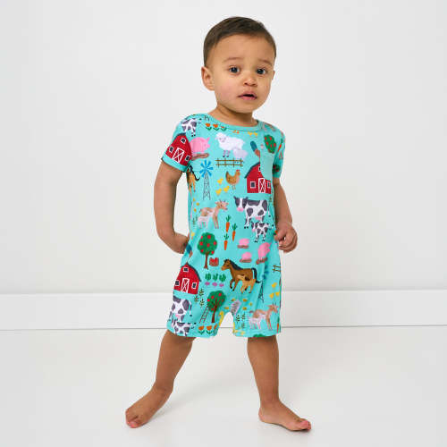 Blue Farm Fam Pocket Shorty Romper | Little Sleepies
