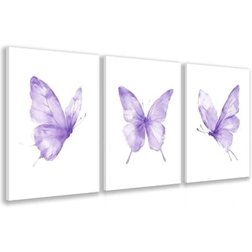 GELDSTEI Watercolor Butterfly Canvas Wall Art, Whimsical Purple Animal Picture Wall Decor, Minimalist Butterfly Art Prints, Cute Animal Poster Prints for Nursery Girl Room Decor Framed 12"x16"x3