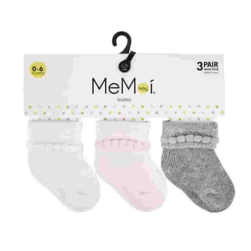 MeMoi Baby Bootie Cotton Blend Socks 3 Pack