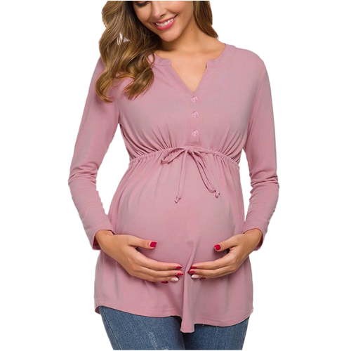gakvbuo Women'S Maternity Tops V-Neck Front Pleat Tunic Pregnancy Shirts Nursing Blouse Ruched Pregnancy Top with Button V Neck Long Sleeve Bandage Babydoll Tops Maternity Button Down Shirts for Women