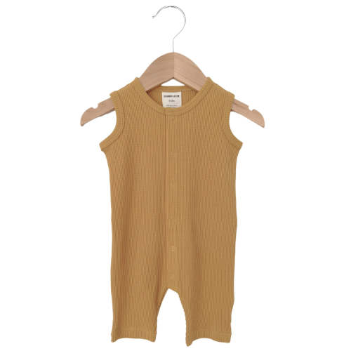 Organic Waffle Easy Romper, Honey
