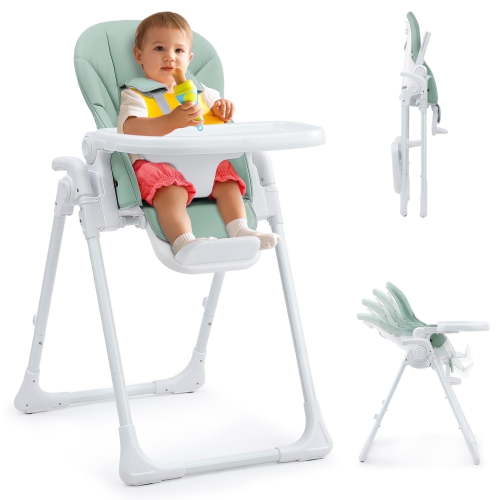 Bobiber Foldable Baby High Chair with 5-point Seat Belt and 4 Adjustable Backrests That Can be Folded,Green