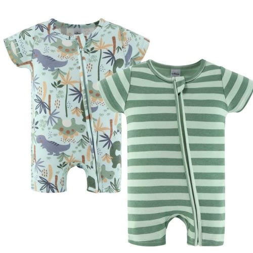 Green Dino Baby Boy Rompers, 2 Pack