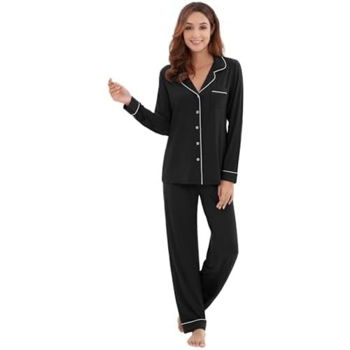 WiWi Viscose from Bamboo Women's Pajamas Set Super Soft Button Down Top and Pants Sleepwear Cooling Pjs S-3X