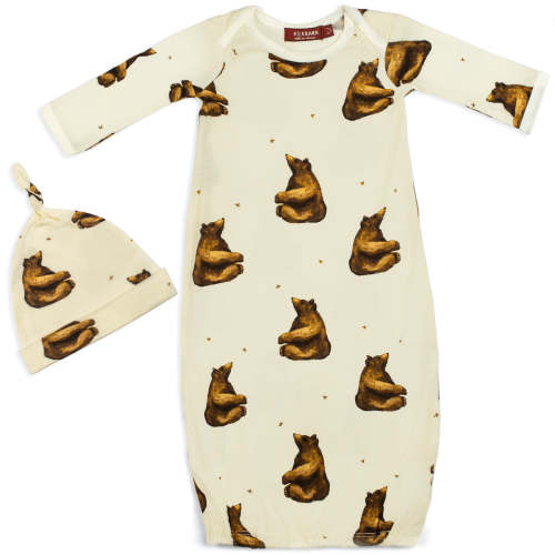Honey Bear Bamboo Newborn Gown & Hat Set