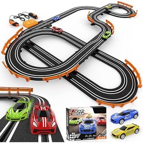 Slot Car Race Track Sets with 4 High-Speed Racing Car, Battery or Electric Race Car Track for Boys and Kids, Dual Racing Game Lap Counter Circular Overpass Track, Gifts Toys for Boys Kids Age 6 7 8-12