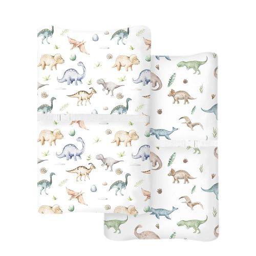 Changing Pad Cover for Baby Boys Girls 2 Pack, Fits Standard 32”×16” Changing Table Pads, Silky Breathable Stretch Knit, Machine Washable (01-Dino)