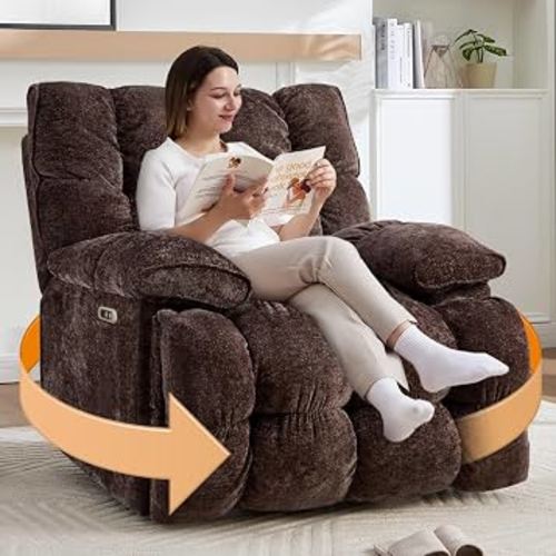 Amazon.com: GARTMILAN Oversized Power Swivel Rocker Recliner Chair for Big and Tall, Electric Chenille Glider with USB Ports, Extra Wide Overstuffed Reclining Sofa for Living Room Nursery, 375lbs (Brown, Power) : Home & Kitchen